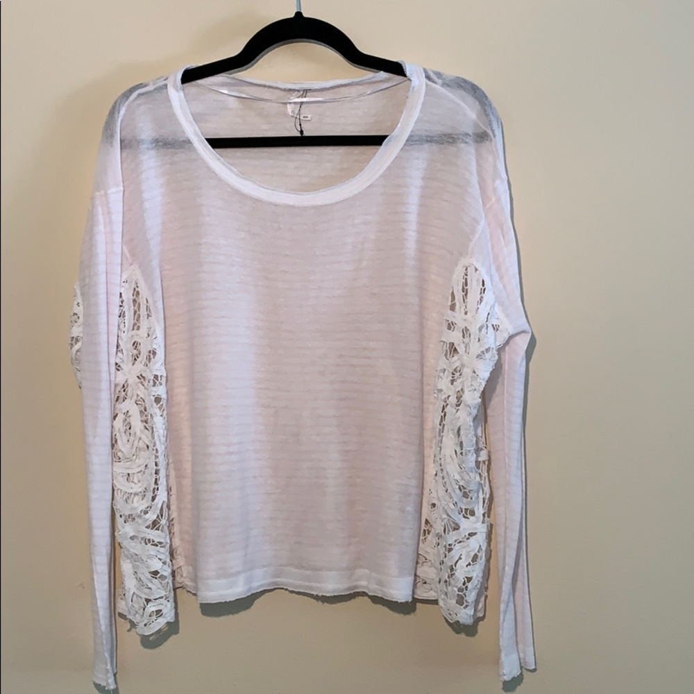 Free People Top, White/Pink Lace, XS, NWOT